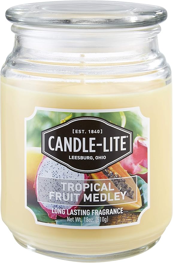 Candle-lite Scented Candles, Tropical Fruit Medley Fragrance, One 18 oz. Single-Wick Aromatherapy Candle, Yellow Color