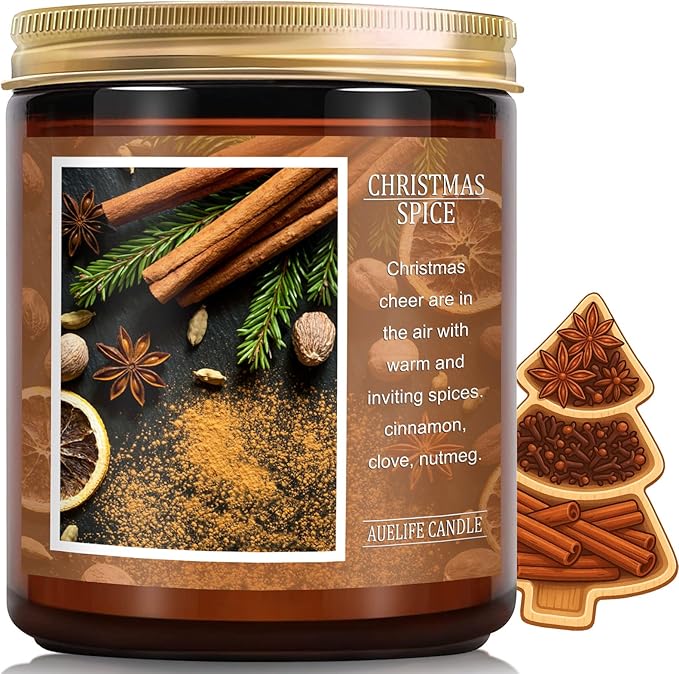 Christmas Candle | Christmas Spice Scented Candle, Holiday Candles Gift, Soy Wax Candle for Home Scented, Aromatherapy Jar Candles, Gifts for Women and Men, Cozy Winter Candles for Home Decor, 7 oz