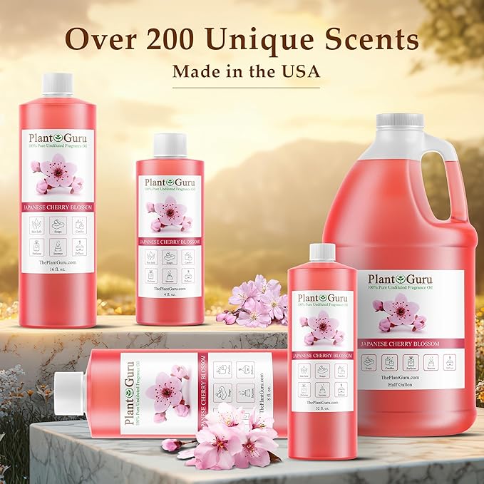Japanese Cherry Blossom Fragrance Oil 4 fl. oz. Scented Oil for DIY Soap Making, Candles, Bath Bombs, Body Butters. Used in Aromatherapy Diffusers, Burners and Warmers. Add to Lotions and Creams.