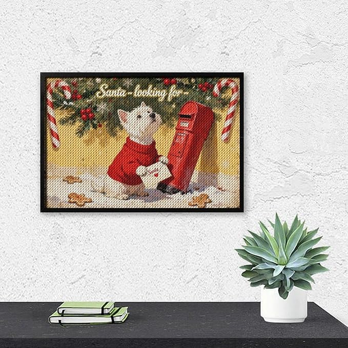 Diamond Painting Kits for Adults - Cute Scottish Terrier Christmas Westie Dog Holding Santa Letter Painting DIY 5D Full Drill Diamond Dots Paintings with Diamonds Gem Art And Crafts Home Decor 8"x12"