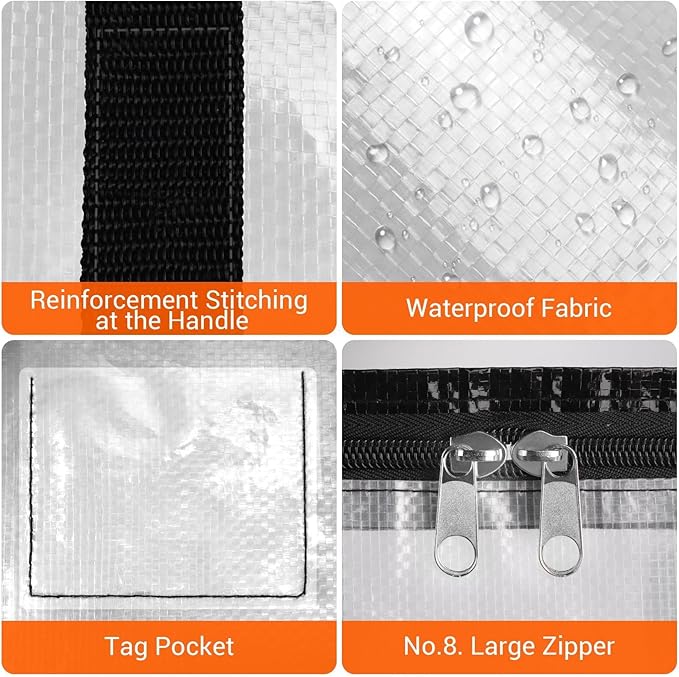 BlissTotes Clear Moving Bags Heavy Duty, 93L Extra Large Storage Bags with Zipper & Reinforced Handles, Waterproof PP Moving Totes for Clothes, Bedding, Comforters, Space Saving Storage (8 Pack)