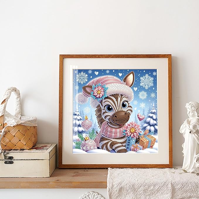 antor Diamond Art Painting Kits for Adults Christmas Zebra, 5D Special Shape Diamond Art Kits for Beginners, Crystal Rhinestones Diamond Art Painting for Home Wall Christmas Decoration Gift 12×12inch