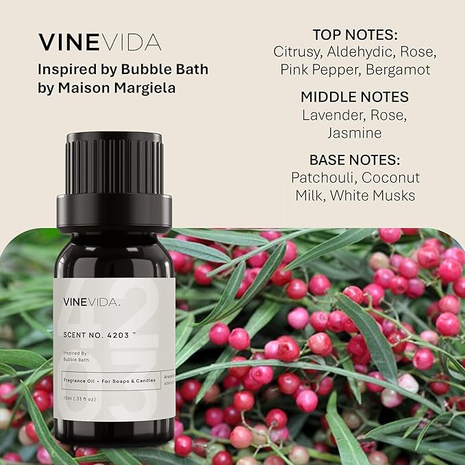 VINEVIDA [10 Ml] Scent NO. 4203 Inspired by Bubble Bath | Premium Fragrance Oil for Candle Making & Soap Making | Candle Scents for Soy Wax | Scented Oils for Car Freshies & Bath Products