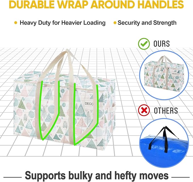 VENO 4 Pack Heavy Duty Moving Bags, Extra Large Storage Bags with Reinforced Handles & Strong Zippers, Foldable & Reusable Moving Box Alternative for Clothes & Dorm Storage
