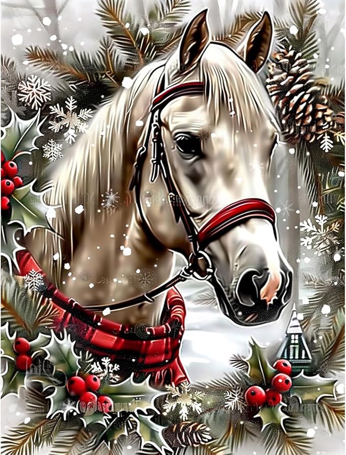 Skyboda Horse Diamond Art Kits for Adults Beginners, Christmas Diamond Painting Kits for Adults,5D Full Drill DIY Diamond Dot Gem Art Kit Wall Home Decor Arts Craft 12x16 inch