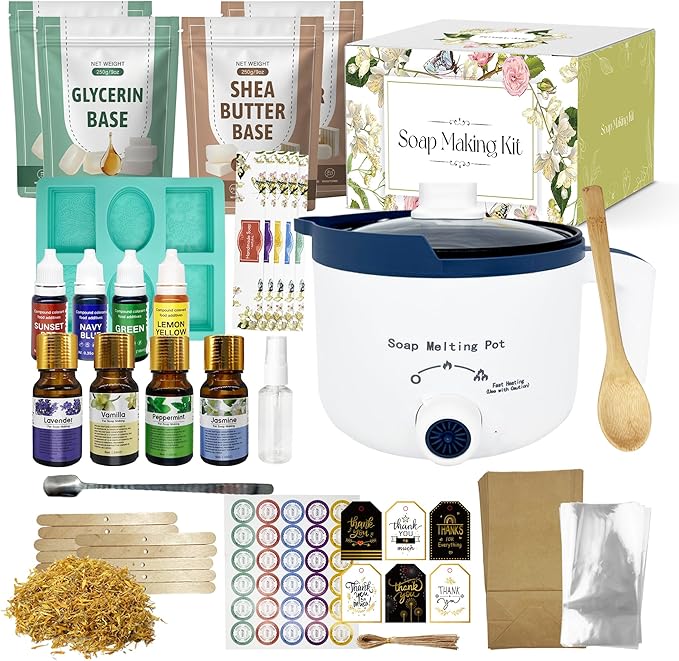 PIUH Soap Making Kit Including Soap Melter, 2lbs Soap Base, Silicone Molds & Scraper, Calendula,4 Fragrance Oils & Dyes for Soap Making,Soap Making Supplies Kits DIY Craft Kit for Adult & Kits