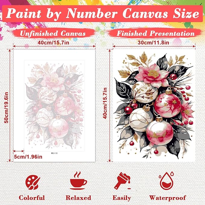 Skyboda Flower Paint by Numbers Kit for Adults Beginners with Frame, Christmas Bells Adult Paint by Number Kits on Canvas, Easy DIY Oil Painting Kits for Home Decor, 8x12in