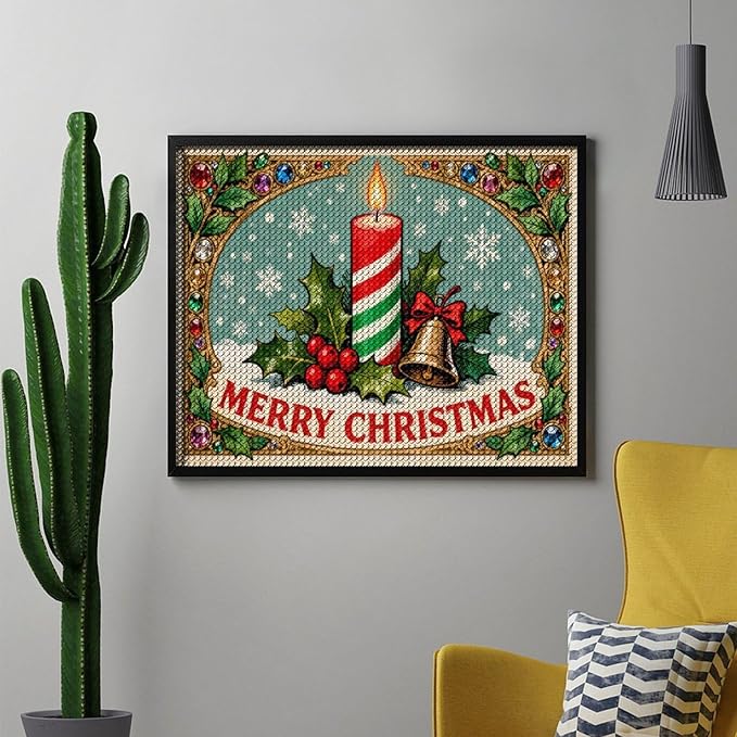 AIVKIEJK Diamond Painting Kits for Adults - Merry Christmas Candle & Holly Accents Painting DIY 5D Full Drill Diamond Dots Paintings with Diamonds Gem Art and Crafts Home Decor 16"x20"