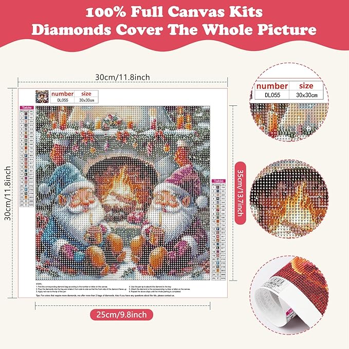 SENQAO Gnome Diamond Art Kits for Adult, Christmas Diamond Painting Kits for Beginners, DIY Full Drill Winter Holdiay Rhinestone Diamond Dots Gem Painting Art Craft Home Decor 12 x12 Inch