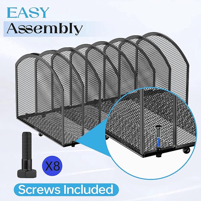 Gawerk 2 Pack Desk File Organizer, 7-Section Upright Mesh Desktop Organizer File Sorter Office Organization Letter Holder, Vertical Desktop File Holder for Office Home, Black