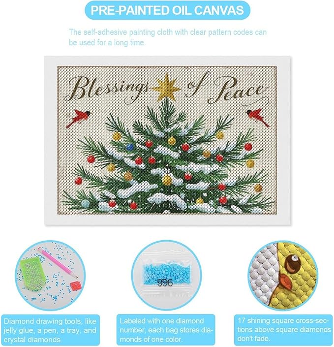 Diamond Painting Kits for Adults - Christmas Snowy Pine & Inspirational Blessings of Peace Painting DIY 5D Full Drill Diamond Dots Paintings with Diamonds Gem Art And Crafts Home Decor 8"x12"