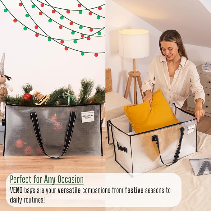 VENO 10 Pack Heavy Duty Moving Bags, Clear Storage Bags for Clothes and Comforters, College Dorm Essentials Packing Supplies, Foldable Boxes Alternative (Clear, 10 Pack)