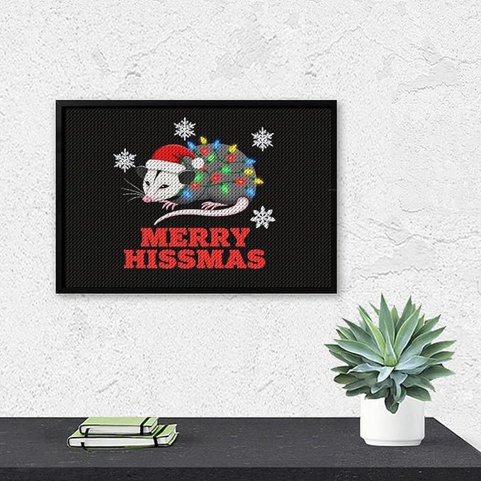 AIVKIEJK Diamond Painting Kits for Adults - Christmas Possum Merry Hissmas Painting DIY 5D Full Drill Diamond Dots Paintings with Diamonds Gem Art and Crafts Home Decor 8"x12"