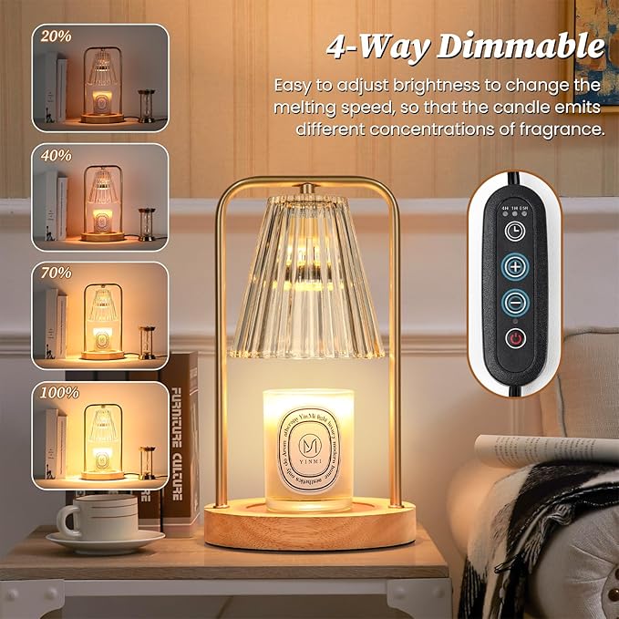 2-Pack Candle Warmer Lamps with Timer, Electric Candle Lamp Warmer for Jar Candles, Dimmable Wax Melt Warmer with 4 Bulbs, Mom Birthday House Warming Gift New Home, Vintage Home Decor