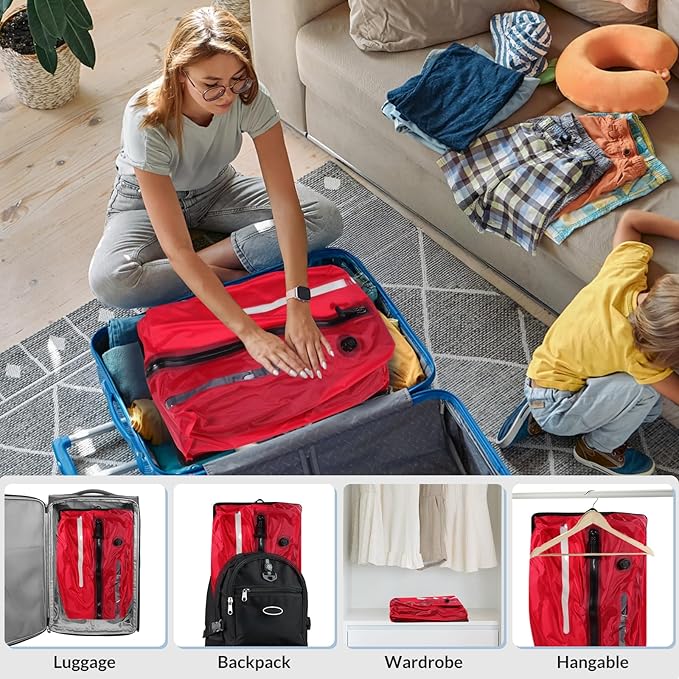 Newdehenm Reusable TPU Travel Vacuum Compression Bags - Waterproof Space Saver Bags for Luggage, Suitcase, Backpack, Storage Organizer (2 Pack, Red)