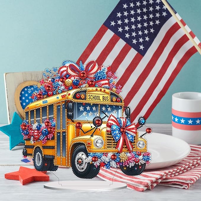 ARTopet 2Pcs DIY Diamond Desktop Ornament US Independence Day Special Shaped Crystal Double Sided Pattern Single Sided Diamond Art Painting Tabletop Home Ornaments Decor-02