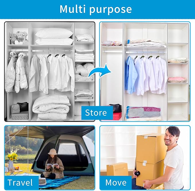 Reusable Vacuum Storage Bags with Electric Pump, Space Saver Bags for Travel Luggage, Clothing, Blankets, Bedding, Moving & Home Organization, 12 Combo