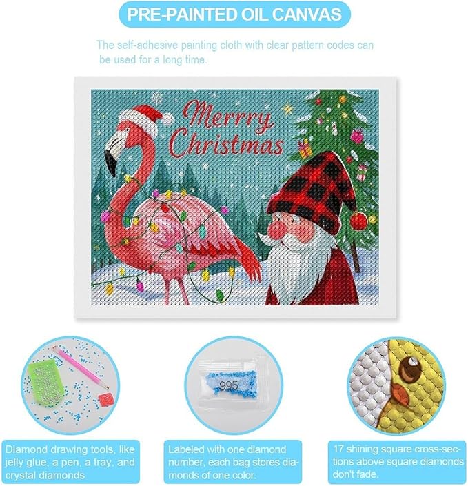 AIVKIEJK Diamond Painting Kits for Adults - Festive Flamingo Christmas Santa Hat Painting DIY 5D Full Drill Diamond Dots Paintings with Diamonds Gem Art and Crafts Home Decor 12"x16"