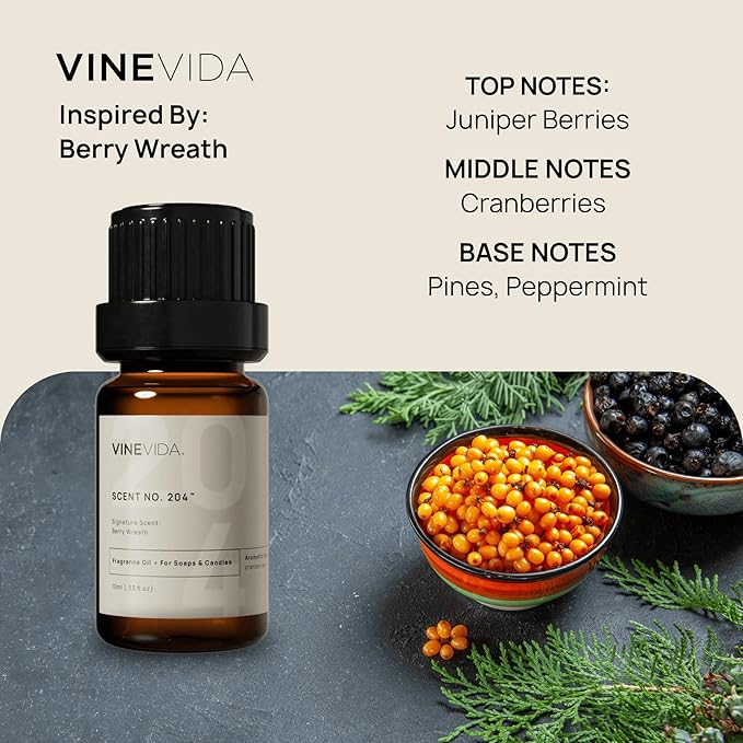 VINEVIDA [0.33 oz] Scent Berry Wreath; Fragrance Oil for Candle Making and Soap Making - Winter & Holiday Oils