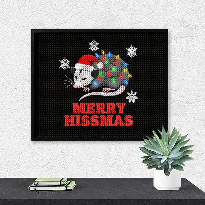 AIVKIEJK Diamond Painting Kits for Adults - Christmas Possum Merry Hissmas Painting DIY 5D Full Drill Diamond Dots Paintings with Diamonds Gem Art and Crafts Home Decor 16"x20"