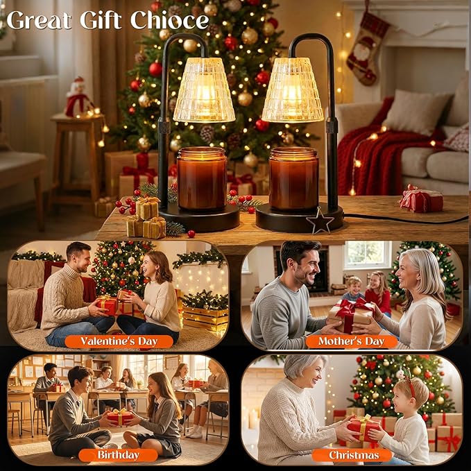 Glimra 2 Pack Candle Warmer Lamp with Timer,Dimmable Candle Warmwr for Jar Candles,Adjustable Cabdle Warmer Birthday Gifts,for Mom Women Friend Sister,Office Apartment Dorm Room Home Decor