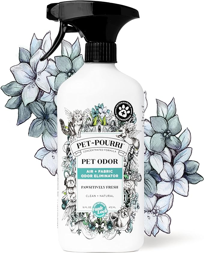 Pet-Pourri Pawsitively Fresh Pet Odor Freshener Bundle - 16 Fl Oz Air + Fabric Spray, 7.5 Oz Candle Jasmine, Fresh Air and Pear