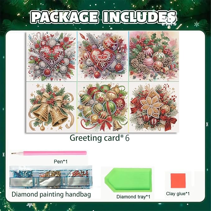 DoxQcs 5D Diamond Art Painting Greeting Cards Kit, DIY Cards for Blessings Congratulations Gifts, Greeting Card Set for Birthday Thanksgiving Day Christmas Halloween-Christmas