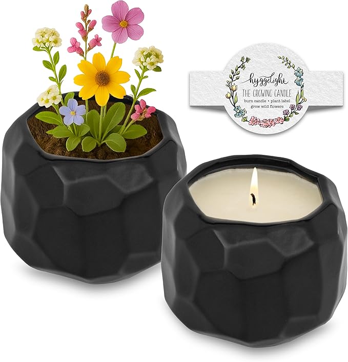 Hyggelight - The Growing Candle, Coffee Scented, 13oz Ceramic Pot, Aromatherapy Candles, 100% Soy, Cream and Espresso Aroma for Home, Emma