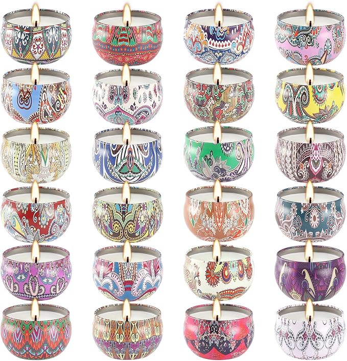 Scented Candles Gifts Set 24 Pack Soy Wax Travel Tin Advent Candles for Home 2.5 OZ jar Candles for Mom for Christmas, Birthday, Thanksgiving, Mother's Day.