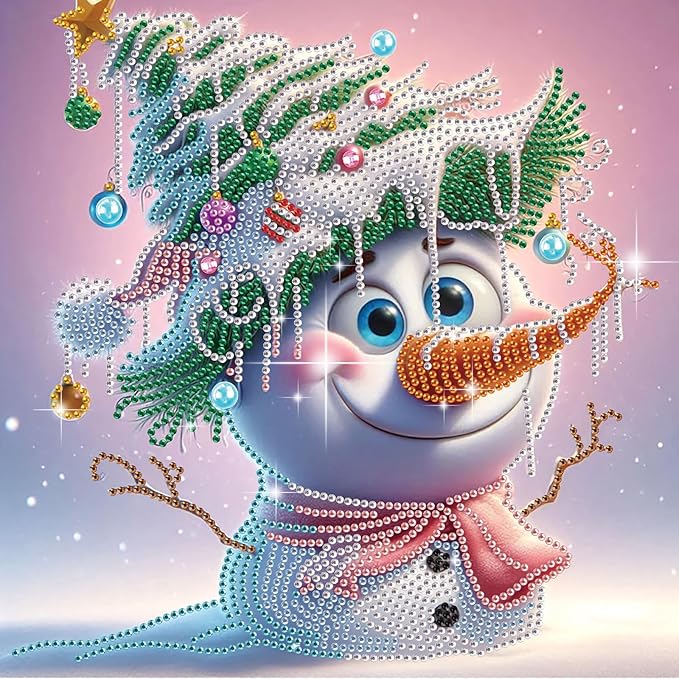 antor Christmas Diamond Painting Kit, 5D Special Shape Diamond Art for Adults, Snowman with Pine Branch Hat DIY Crystal Rhinestones Diamond Painting, Holiday Wall Decor, Winter Home Decoration