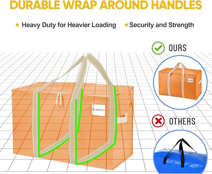 VENO 8 Pack Heavy Duty Moving Bags, Extra Large Storage Bags with Reinforced Handles & Strong Zippers, Foldable & Reusable Moving Box Alternative for Clothes & Dorm Storage