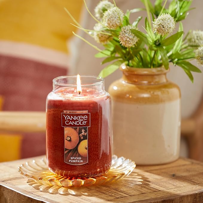 Yankee Candle Spiced Pumpkin Scented Classic 22oz Large Jar Single Wick Over 110 Hours of Burn Time Perfect Accent for Fall Decor & Gifting