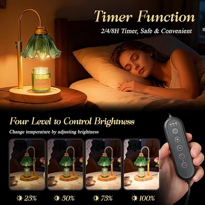 Candle Warmer Lamp with Timer & Dimmable 4-Level Brightness - Adjustable Height,for New Home Bedroom, Gifts for Women(Green 2)