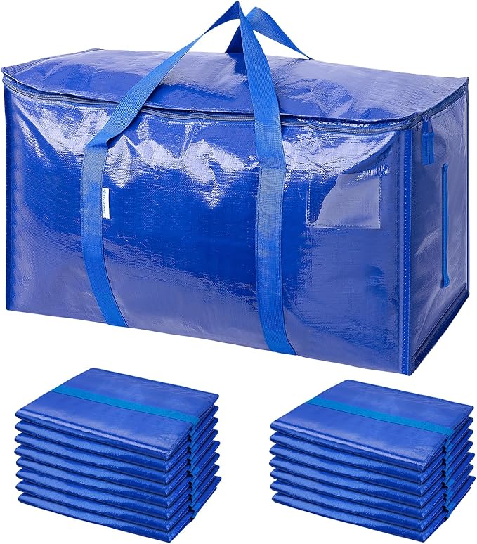 TICONN 16 Pack Extra Large Moving Bags with Zippers & Carrying Handles, Heavy-Duty Storage Tote Moving Boxes for Space Saving (16 PK, 30 Gallon)