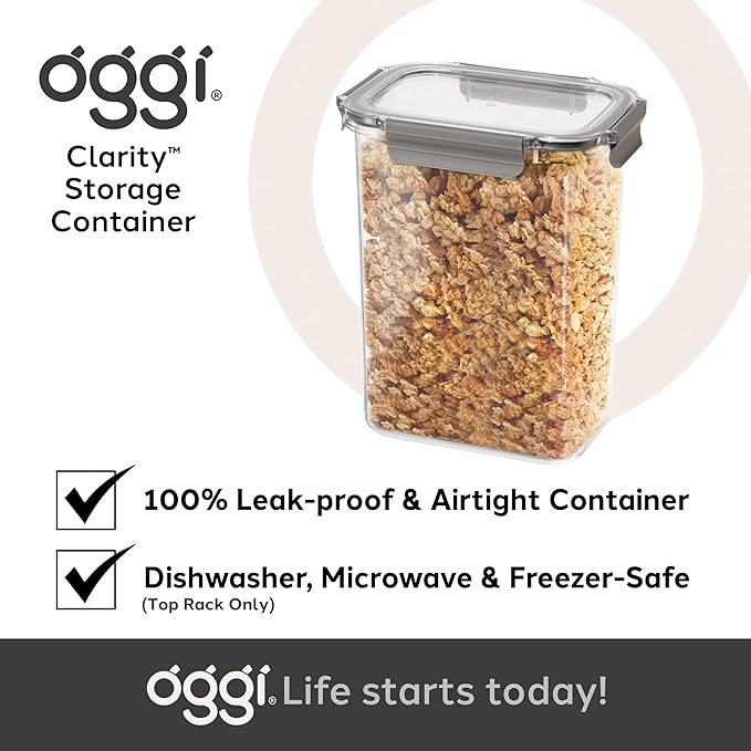 Oggi Clarity Leak-Proof Airtight Food Storage Container - Ultra clear, BPA free, Sealable Container with Lid, Ideal for kitchen storage, Kitchen Organization, Perfect Meal Prep Containers. 135oz/4lt