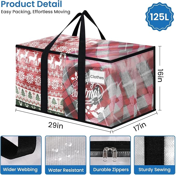 RoomHacks Clear Heavy Duty Extra Large Moving Bags, Reinforced Handle and Double Zipper, Storage Bags Alternative to Moving Box (2 Packs)