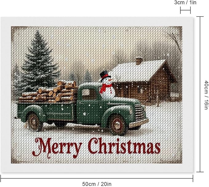 AIVKIEJK Diamond Painting Kits for Adults - Christmas Truck with Snowman & Cabin Winter Painting DIY 5D Full Drill Diamond Dots Paintings with Diamonds Gem Art and Crafts Home Decor 16"x20"