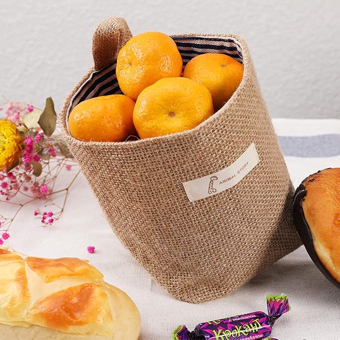 4 Pack Wall Hanging Storage Bags Hanging Storage Bags Cotton Linen Storage Basket Foldable Wall Hanging Basket Family Organizer Box Decorative Bag (Color as Shown)3.93 * 3.93 * 5.31