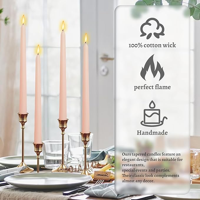 Smokeless Rose Scented Taper Candlesticks Long Lasting Burn 10 Inch Aromatherapy Candles for Home Décor Wedding Decoration Wedding Gift