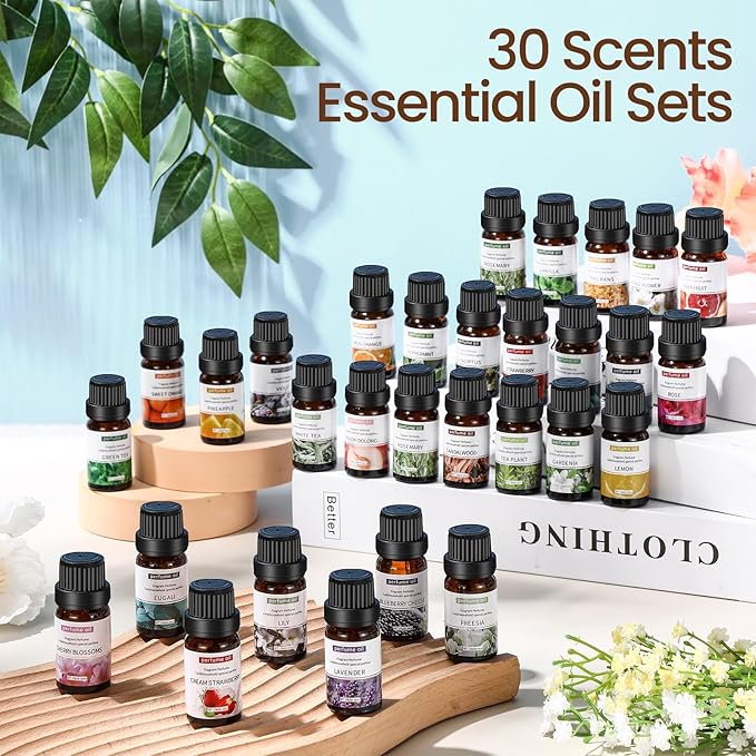 Nuanchu 60 Essential Oils Set Aromatherapy Natural Essential Oil Kit for Diffuser Candle Soap Making Massage Skin Care Sandalwood Eucalyptus Lavender Tea Tree Peppermint Aromatherapy Oil
