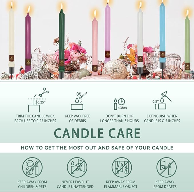 Grey Blue Candlesticks 10 Inch Handmade Dripless Taper Candles Unscented Colored Candle Set, Pack of 4 - Up to 8 Hours Burn