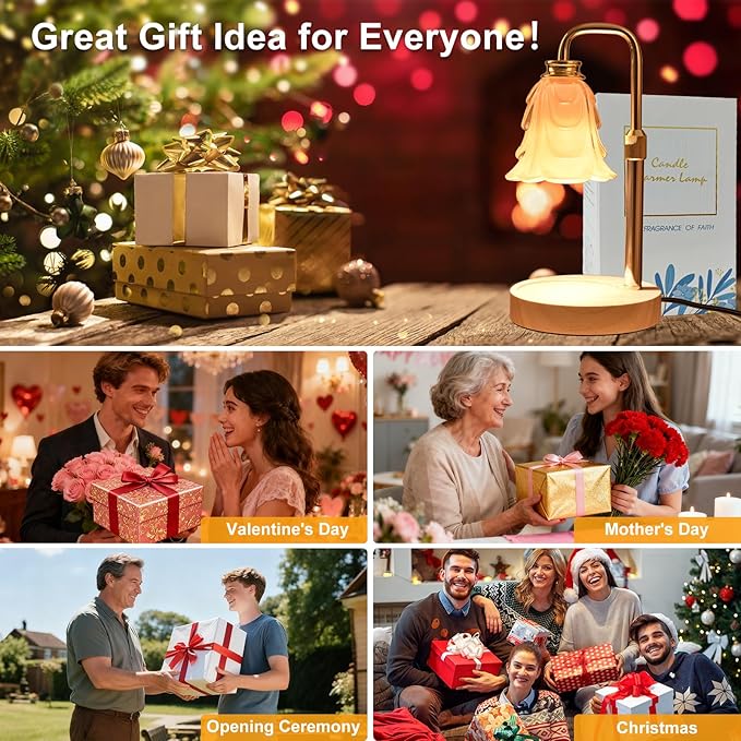 Flower Candle Warmer Lamp with Timer and Dimmer 4-Level Dimmable Adjustable Height Light Heat Lamp for Jar Candles Modern Cute Home Decor for Living Room Bedroom Gold-Flower