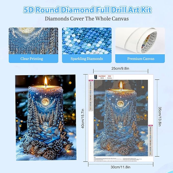 Genius maker Christmas Candle Diamond Painting Kits for Adults, 5D Diamond Art Kit for Adults Beginners, DIY Full Drill Gem Art Diamonds Painting Pictures Crafts Kit for Home Wall Decor 12x16inch