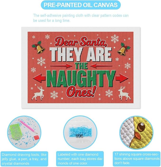 AIVKIEJK Diamond Painting Kits for Adults - Christmas Dear Santa, They are The Naughty Ones Painting DIY 5D Full Drill Diamond Dots Paintings with Diamonds Gem Art and Crafts Home Decor 8"x12"