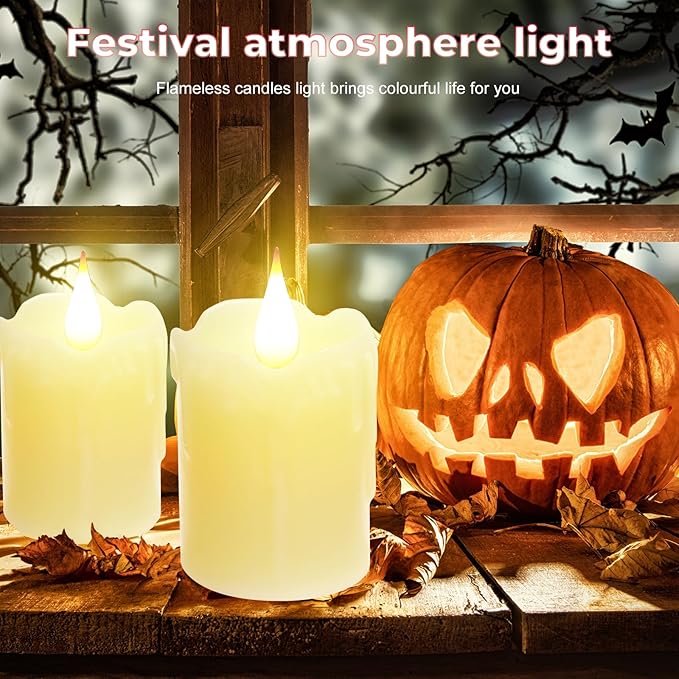 6 PCS Real Wax Rechargeable Flameless Warm White LED Candles,Remote Control,D2 x H4”,Brightness Adjustable Flickering Battery Operated Tea Lights Candles with timer,for Christmas,Home,Halloween Decor