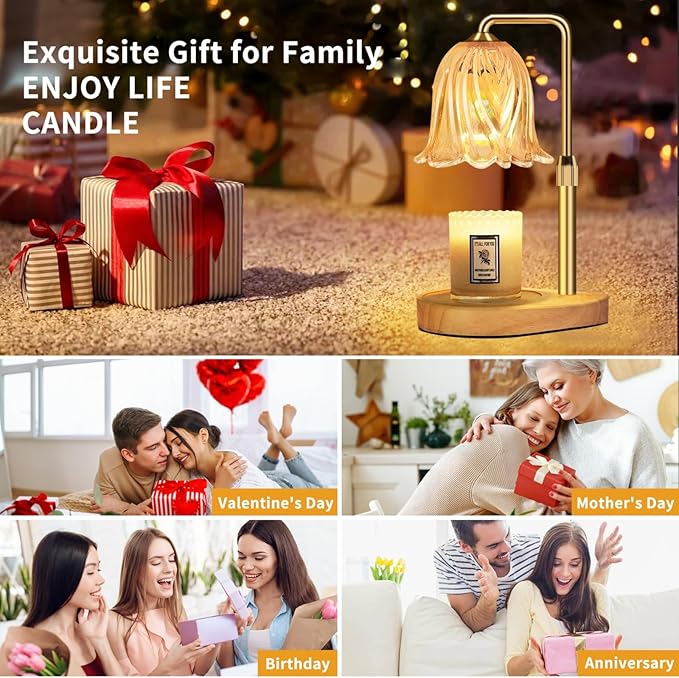 Candle Warmer Lamp with Timer Dimmable: Birthday Gifts for Women Adjustable Height Candles Light Warmers Lamps Gold Crystal Candle Warmer, House Warming Gift New Home Decor, for Women