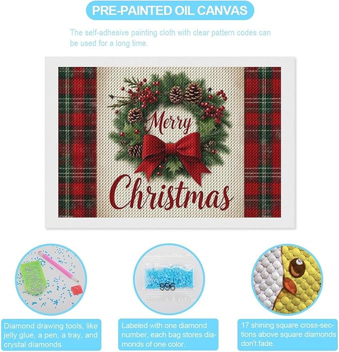 AIVKIEJK Diamond Painting Kits for Adults - Merry Christmas Red Bow & Pine Cones Painting DIY 5D Full Drill Diamond Dots Paintings with Diamonds Gem Art and Crafts Home Decor 8"x12"