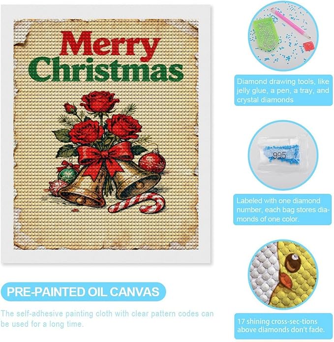 AIVKIEJK Diamond Painting Kits for Adults - Merry Christmas Santa, Holly & Vintage Painting DIY 5D Full Drill Diamond Dots Paintings with Diamonds Gem Art and Crafts Home Decor 16"x20"
