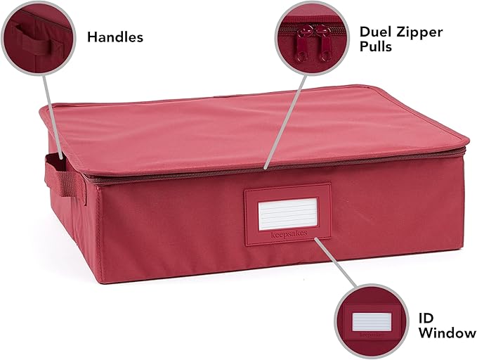 Covermates Keepsakes Zip-Top Storage Box Set, 3 Pack Heavy Duty Polyester Organizer Bins, Stackable Design, ID Window, Reinforced Handles, Closet Home Storage, Scarlett Red