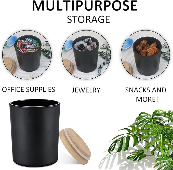 MILIVIXAY 20 Pack 7 OZ Matte Black Thick Glass Candle Jars with Lids - Bulk Empty Candle Jars for Making Candles - Spice, Powder Containers.